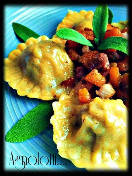 AGNOLOTTI ALLE CAROTE RIPIENI DI MAIALE CON PANCETTA CROCCANTE,SALVIA E PATATA DOLCE (Agnolotti carrots with stuffed pork with crispy bacon,sage and sweet potato)