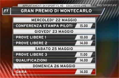 Sky Sport F1 HD: il palinsesto del Gp di Monaco della Formula 1 (22-26 Maggio) Sky Sport F1 HD: il palinsesto del Gp di Monaco della Formula 1 (22-26 Maggio)