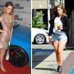 MIscha Barton, a sinistra, una foto del 2011, l'attrice era molto magra. A destra una foto di qualche mese fa. Mischa ha preso parecchio peso