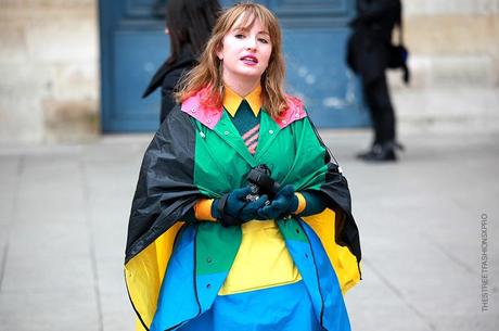 In the Street...Color block cape...Perfect for a rain day, Paris