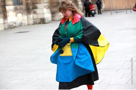 In the Street...Color block cape...Perfect for a rain day, Paris