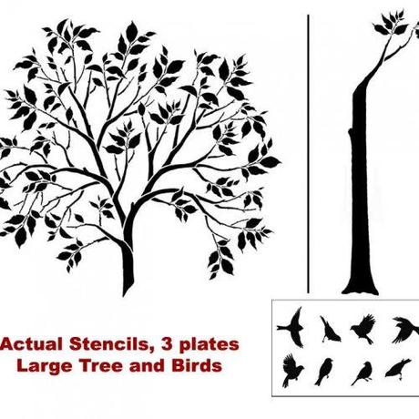 Large Tree and Birds Stencils - Reusable Stencils for DIY Decor