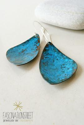 Orecchini in rame, argento e patina blu