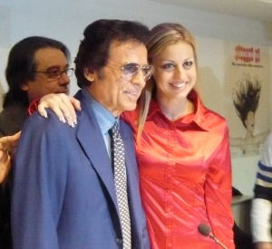 Little Tony con la figlia Cristiana in sala stampa Radio e tv a Sanremo 2008 