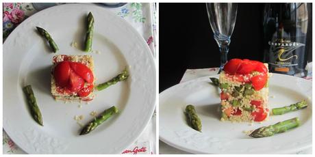 timballo di cous cous con asparagi e gamberi