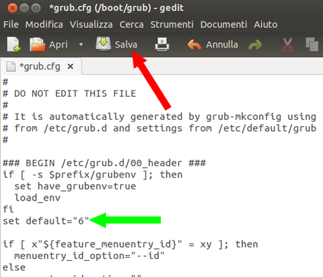 Configurazione di Grub modificata