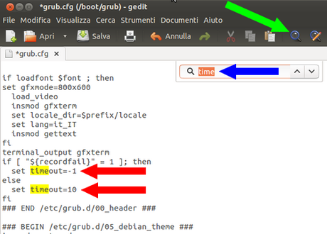 Configurazione di Grub tempi d'avvio originali