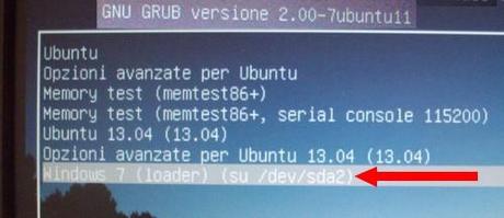 Grub menù con Windows di default