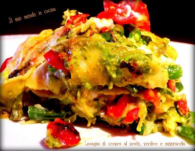 LASAGNA DI CREPES AL PESTO CON MOZZARELLA, ZUCCHINE, FAGIOLINI E POMODORINI