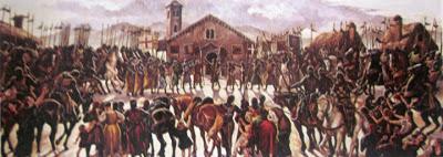 Un dipinto di Amos Nattini ricostruisce uno degli avvenimenti più celebrati del medioevo fidentino