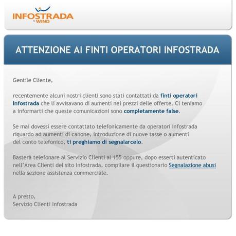 Attenzione ai finti operatori Infostrada!