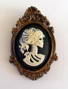 Lady skeleton cameo brooch