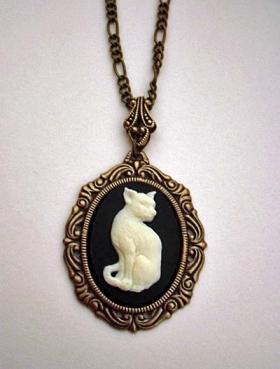 Ivory cat cameo necklace