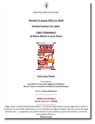 Presentazione a Parma del libro CIBO CRIMINALE di Mara Monti e Luca Ponzi
