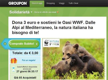 Groupon e Wwf insieme per il coupon solidale