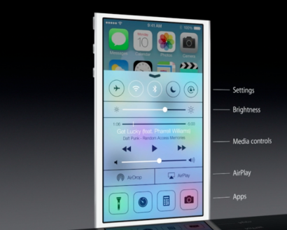 controlcenterios7 410x328 Apple annuncia iOS7: vediamo assieme le novità novità ios7 Immagini caratteristiche 