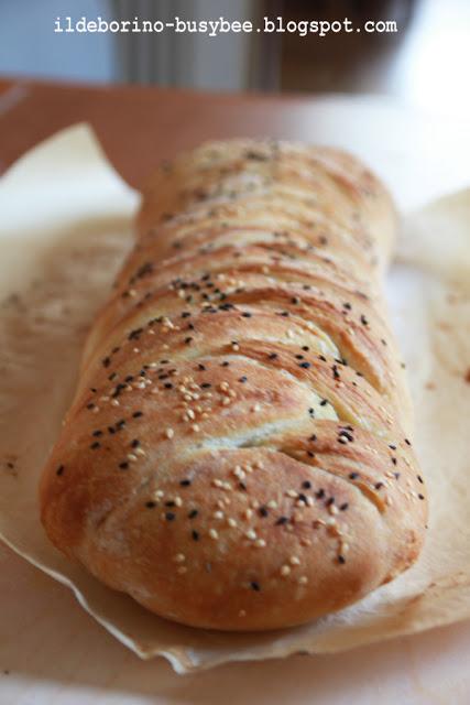 La Bontà del Pane - Treccia di Pane  Ripiena or Plated No-Knead Bread Stuffed with Cheese, Tuna and Sautéed Vegetables