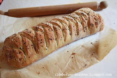 La Bontà del Pane - Treccia di Pane  Ripiena or Plated No-Knead Bread Stuffed with Cheese, Tuna and Sautéed Vegetables