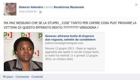 1371124845061 post Post choc su Facebook: nessuno stupra la ministra Kyenge?