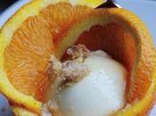 Bavarese crumble alle nocciole caramello aromatizzato all'arancia. Avocado pudding with caramel flavored orange.