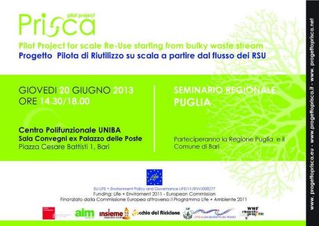 PRISCA - Progetto Pilota di Riutilizzo su scala a partire dal flusso dei Rifiuti Solidi Urbani - Giovedì 21 il primo seminari regionale