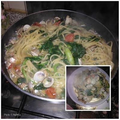 Spaghetti con le vongole e cime di rapa