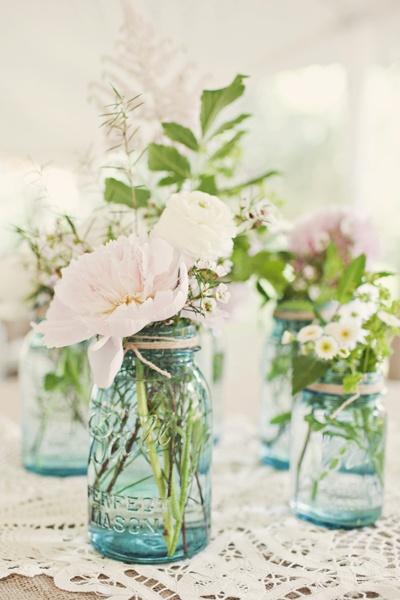 old-glass wedding centerpieces