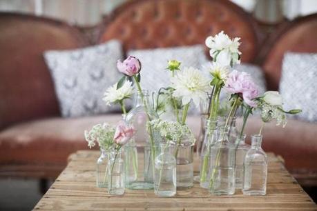 old-glass wedding centerpieces