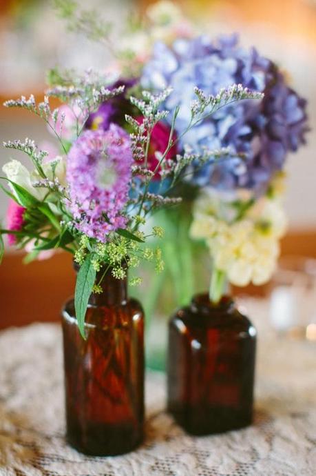 old-glass wedding centerpieces