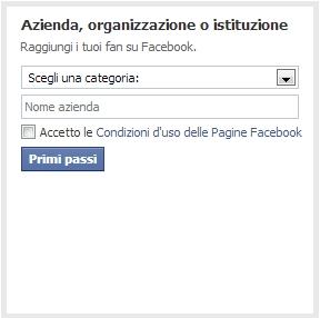 Un esempio di quello che bisogna compilare se si crea una nuova pagina aziendale su Facebook