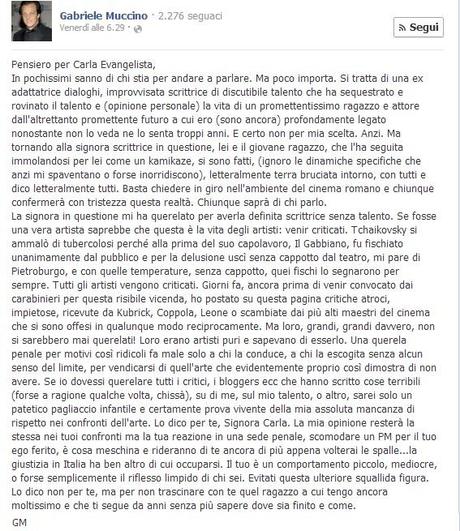 Gabriele Muccino querelato da Carla Vangelista