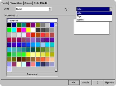 libreoffice tabella colori