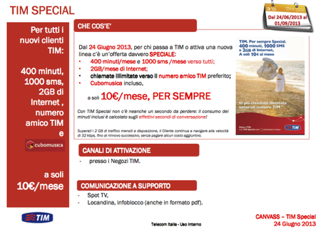 Tim Special, La nuova tariffa di Tim per ricaricabili TimSpecial