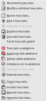 Il menu contestuale dei tracciati