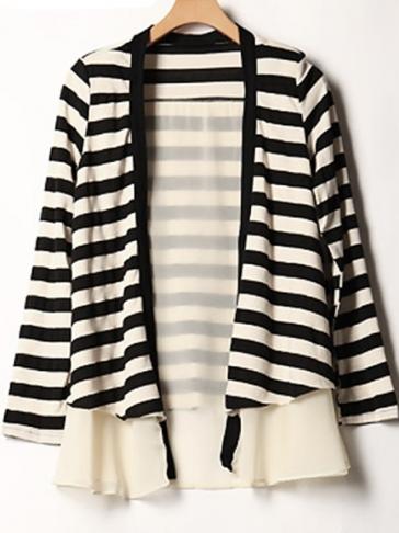 Black All Matching On Sale Fashion Top Stripped Elastic Cotton Spliced Chiffon Long Sleeves One Size Casual Outfit @H4500