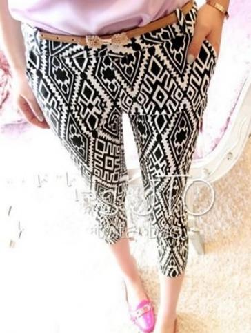 Black Printed  Summer New Slim Fitting Hot Sale Women Pant With Belt M/L/XL H6526p