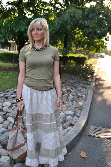 MAXI SKIRT AND A MILITARY GREEN TEE