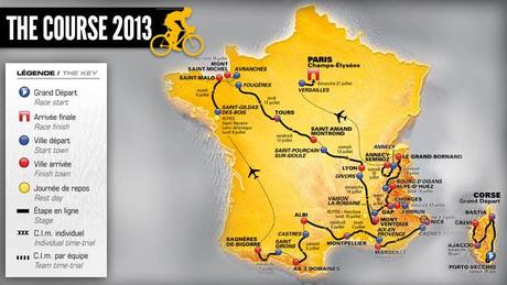 percorso tour de france 2013 IL PERCORSO DEL TOUR DE FRANCE 2013, EDIZIONE NUMERO 100