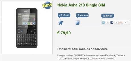 Nokia Asha 210 in Italia a 79 euro