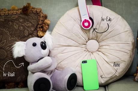 headphones, technology, koala, hi-fun, aiino, cover, iphone, stereo, music, pelouche, fuchsia