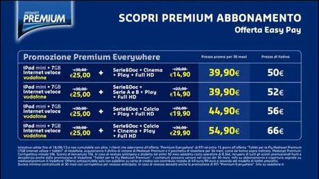 Mediaset Premium e Vodafone lanciano il Premium Everywhere: Tv, iPad mini e 7GB di internet veloce incluso