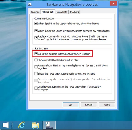 Windows 8.1 - Go to the desktop instead of start when I sign in