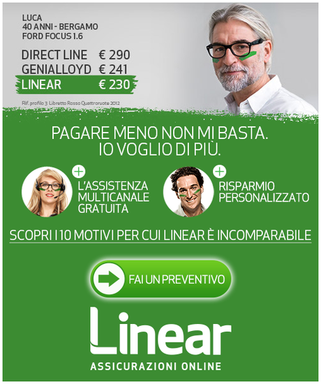 Risparmia sull'assicurazione con Linear assicuraioni online, con la nuova campagna VOGLIO DI PIù LINEAR ASSICURAZIONI