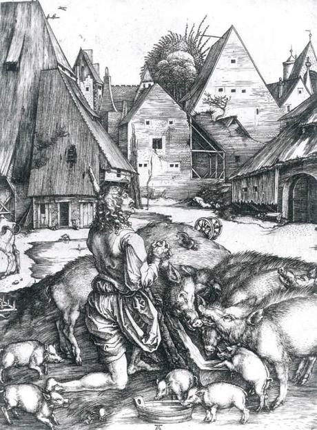 Albrecht Durer, Il figliol prodigo, c. 1496, bulino, 245 x 190 mm