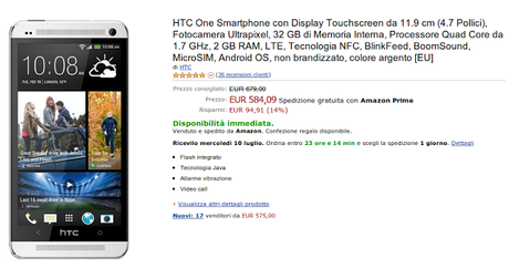 HTC One disponibile a 584 euro su Amazon