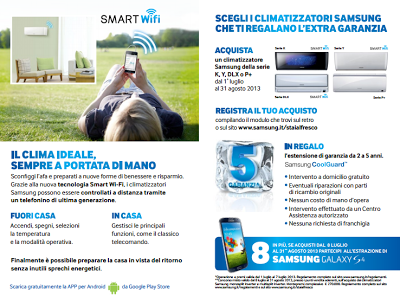 Promozione: compra un climatizzatore Samsung e vinci un Galaxy S4