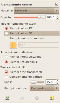 Opzioni dello strumento riempimento colore