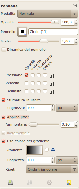Le opzioni dello strumento pennello