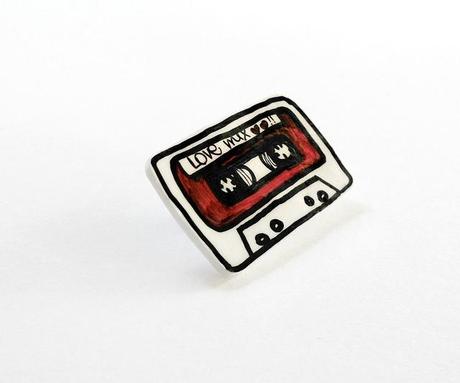 Love Mix Music Cassette Brooch 