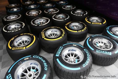 Soft and medium dry tyres as well as wet tyres being laid out